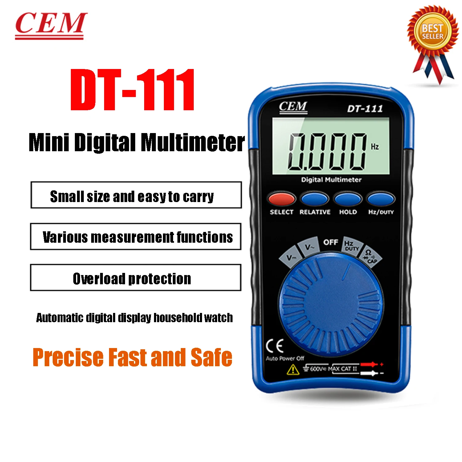 

CEM DT-111 Mini Pocket Digital Multimeter Auto Measurement 3 in 1 E-Testers Type Full Protection Pocket Type NCV Non-contact.