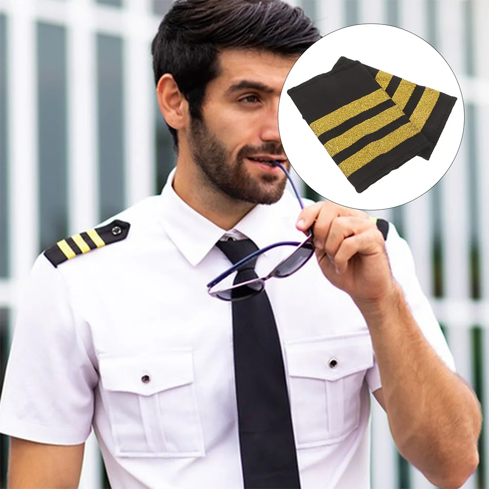 

6pcs Golden Shoulder Epaulettes Black Pilot Uniform Boards For Aviation Captain Engineer Aircraft Navy Officer Wear Craft Tape
