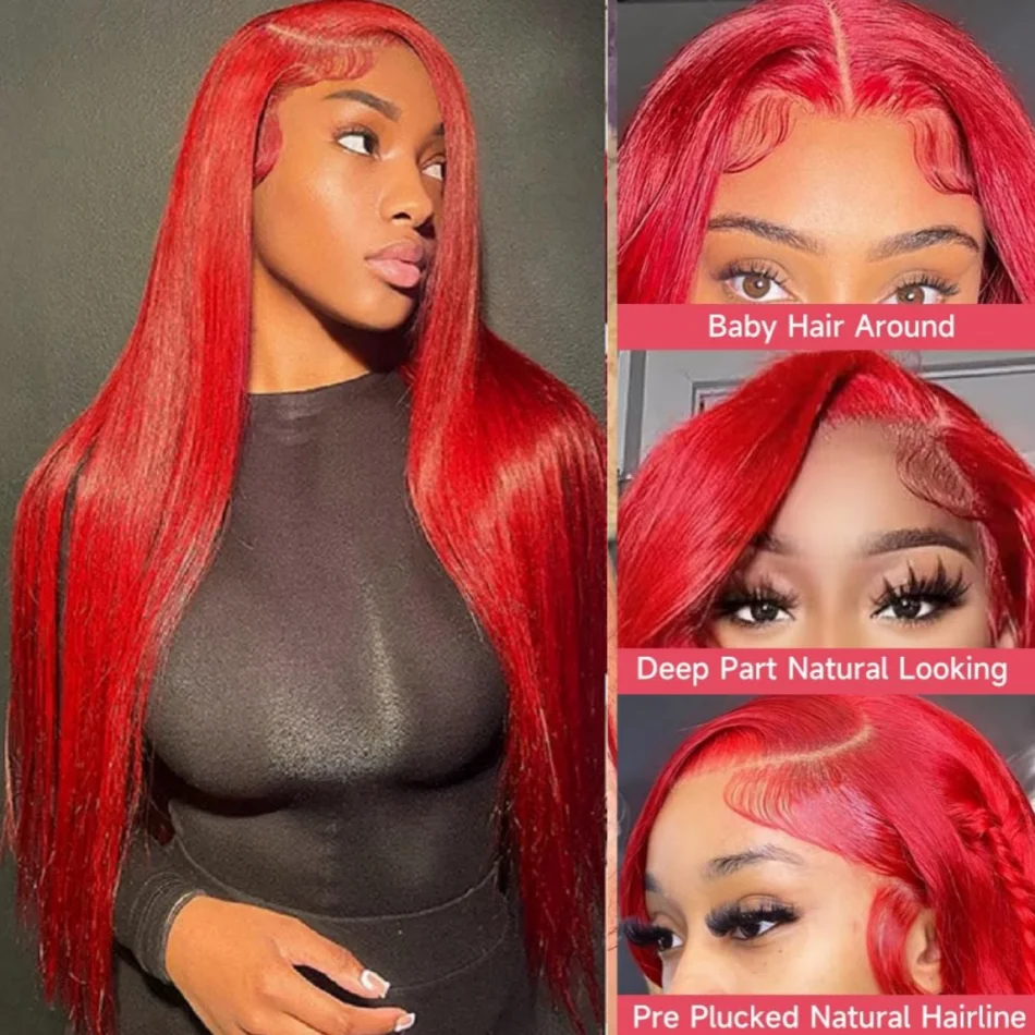 حار أحمر 13x6 Hd الدانتيل أمامي 100% خصلات الشعر المستعار الإنسان قبل قطعها بورجوندي الملونة الباروكات شعر الإنسان البرازيلي 13x4 الدانتيل الجبهة شعر مستعار أحمر #3