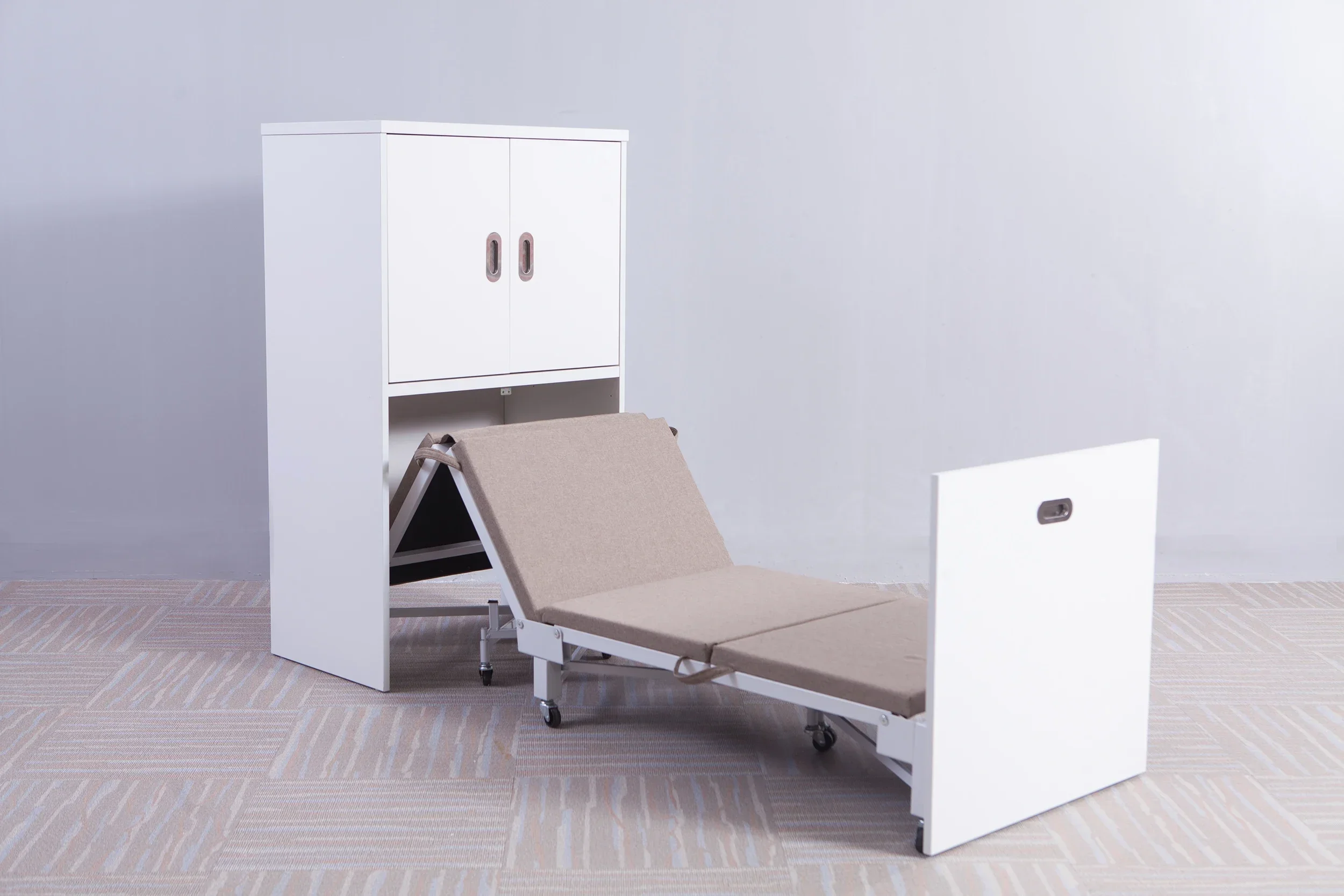 

A Multifunction Hidden cabinet folding bed save apace meteal folding bed with mattress