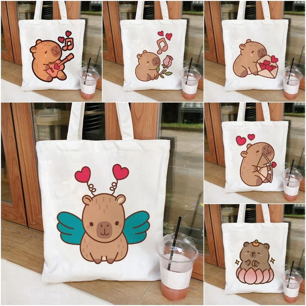 

Милая большая сумка для йоги с принтом капибары и крыльев Купидона, экологически чистая парусиновая сумка на плечо, просторная спортивная сумка для тренировок и путешествий