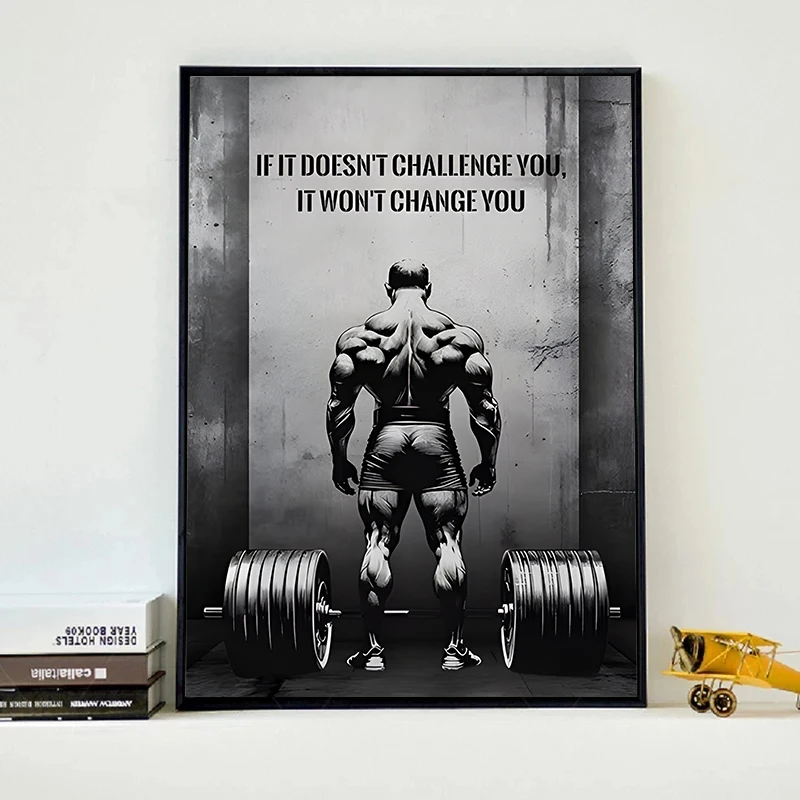 

Challenge Change You Motivational Poster Modern Wall Art Black White Canvas Painting Print Spoer Picture for Home Gym Room Decor