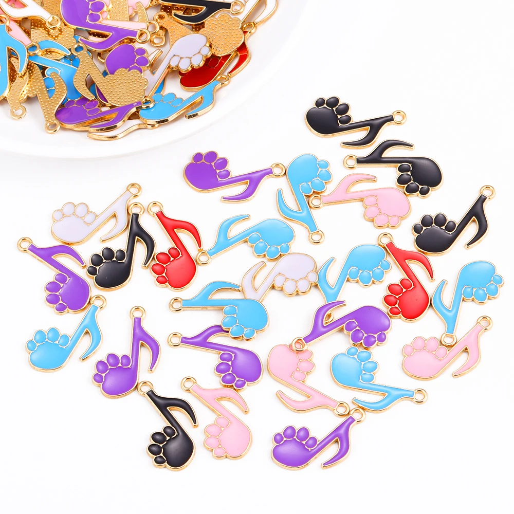 

20Pcs/Lot 25*16 Creative Zinc Alloy Oil Drip Musical Pet Paw Not Charms Handmade Keychain Earrings Jewelry Accessories Pendants