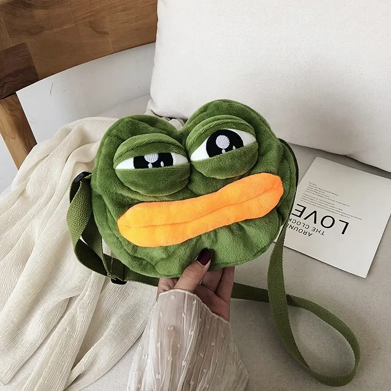 Funny Green Frog Plush Shoulder Bag Kawaii Large Eyed Animal Fashion Simple Large Capacity Oblique Straddle Bag Cute Kids Gift