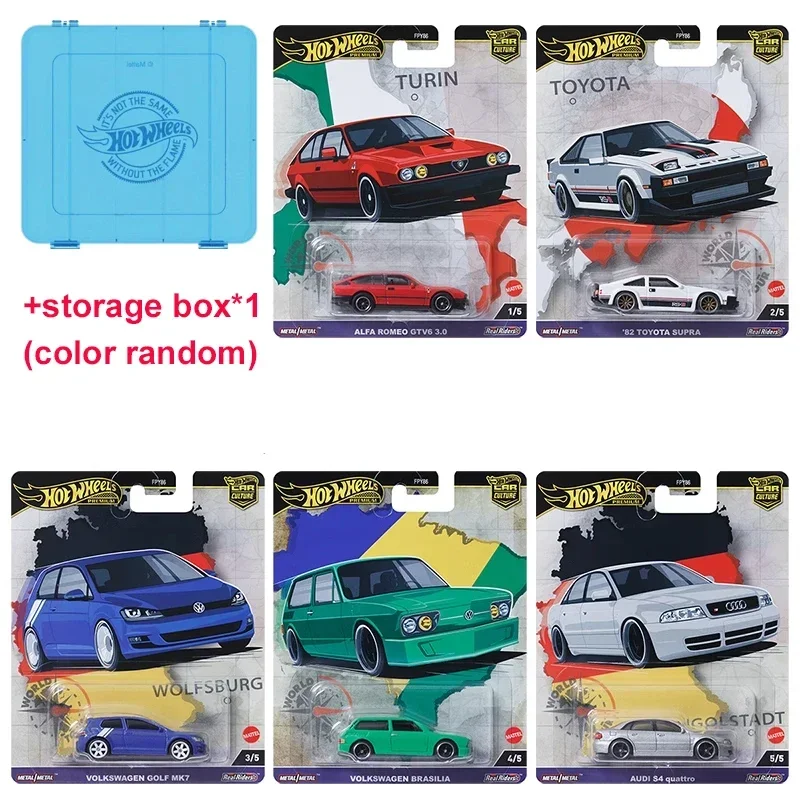 Original Hot Wheels Premium Car Culture World Tour Toy for Boy 1/64 Diecast Volkswagen Golf Brasilia Audi S4 Quattro Alfa Toyota