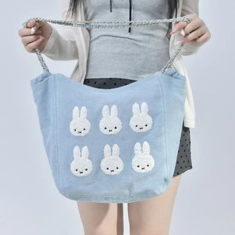 New Product Miffy Cowboy Canvas Chain Bag Square Shape Portable Single Shoulder Girl Student Inclined Shoulder Bag