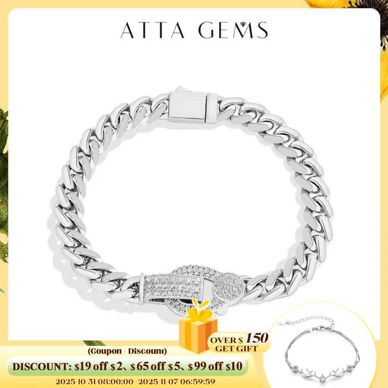 

ATTAGEMS New Cuban Bracelets For Men D VVS1 Moissanite s925 Sterling Silver 18k Gold Plated Fashion Hip Hop Wrist Jewelry Gifts