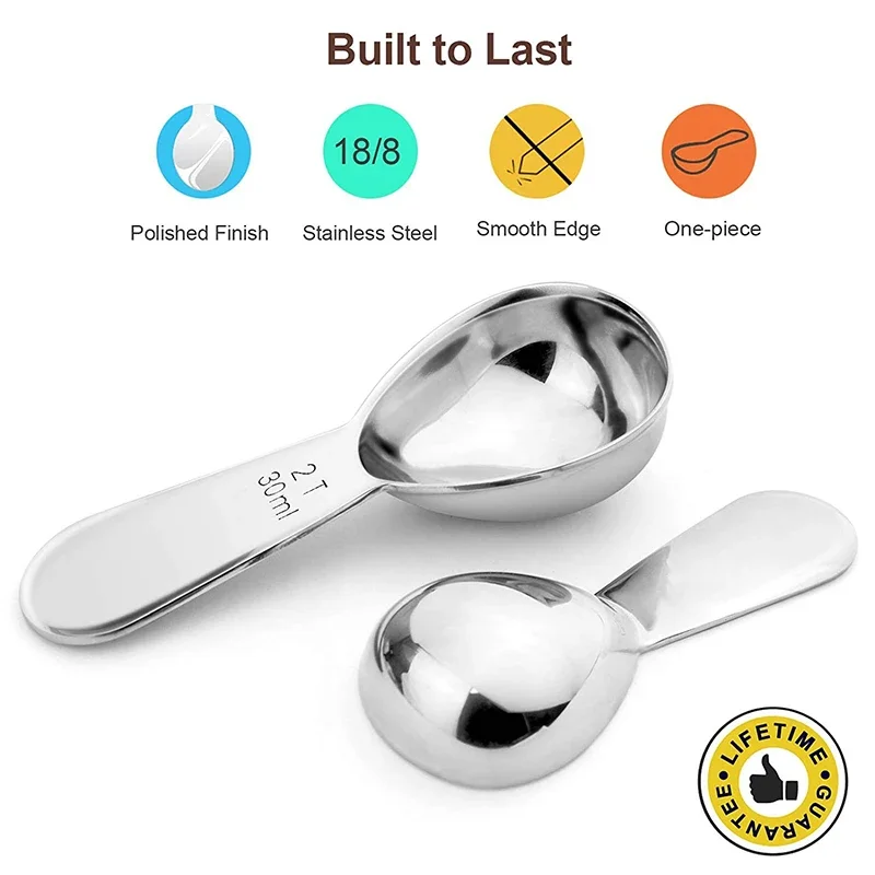 Punana Endurance Stainless Steel Coffee Scoops & Measuring Spoons Coffeeware, Exact Ergonomic Tablespoon - 1 Tbsp or 2 Tbsp