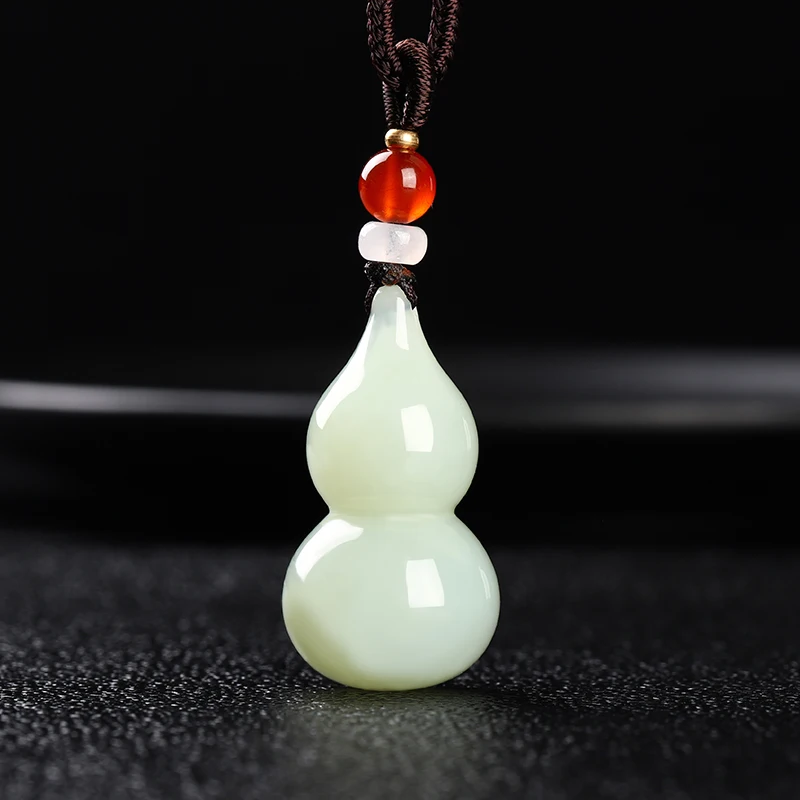 

Hetian jade gourd pendant for men and women, genuine jade pendant, Ping An Fulu jewelry necklace with certifi