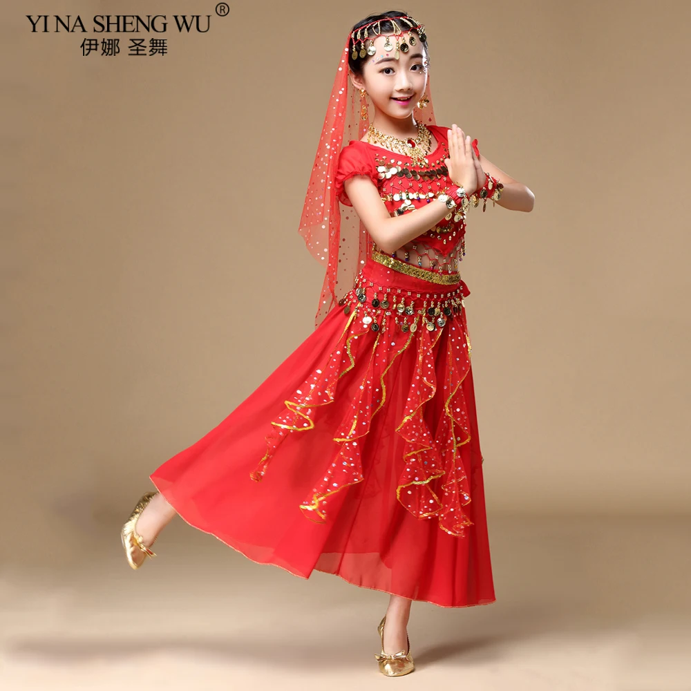 6 pz/set Costumi di Danza Del Ventre Orientale Per Bambini Set di Danza Del Ventre Ragazze Bollywood Indiano Pratica Vestiti di Prestazione H017