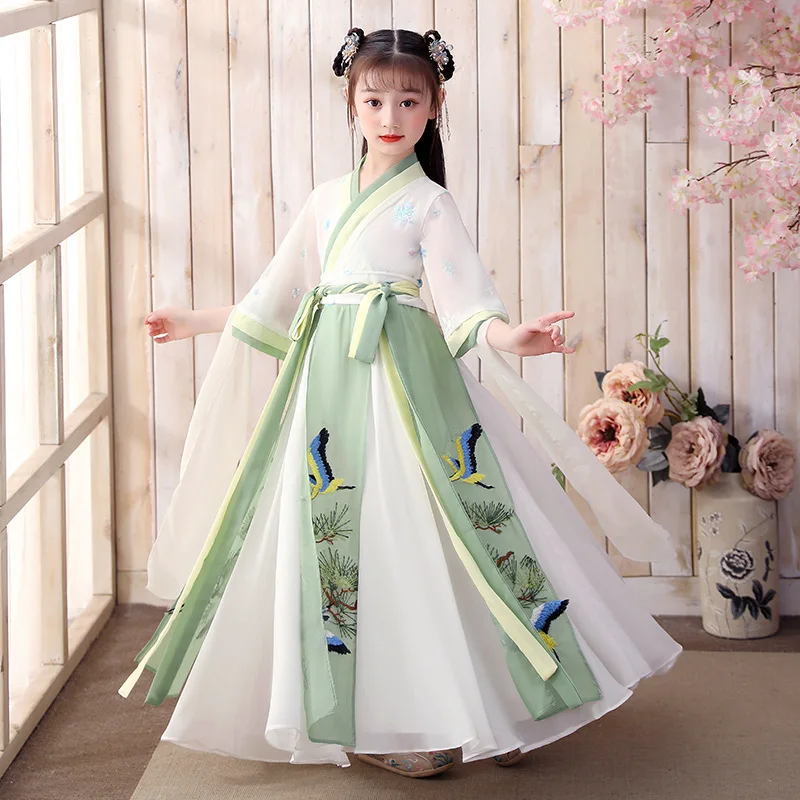 

Girls Children Hanfu Super Fairy Skirt 2023 Summer Tang Suit Performance Ancient Costume Chinese Style Hanfu Dress for Daughter