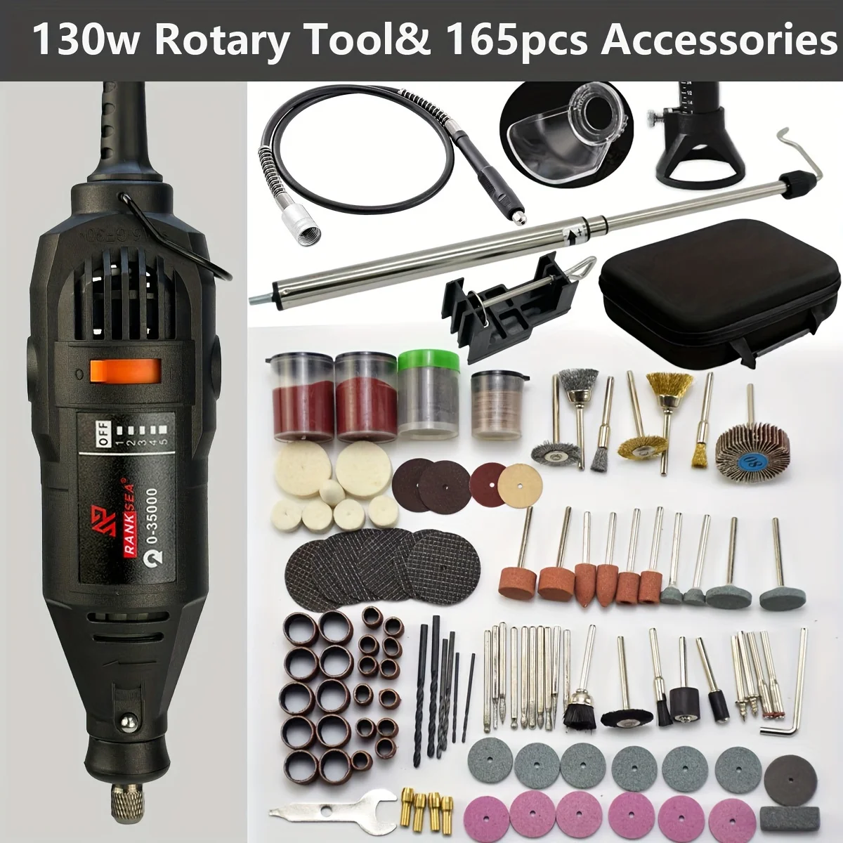 105pcs Rotary Tool Kit with 8000-30000RPM Speed Adjust, Flex Shaft, Multifunctional Chuck, and 43 Accessories - Ideal