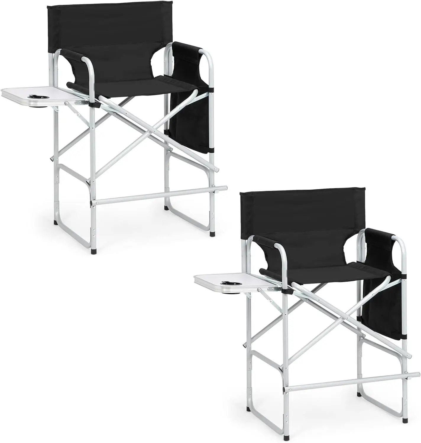 

Складной стул высотой 26 футов с боковым столиком и карманом для хранения, поддержкой 300 фунтов, портативный стул для макияжа (черный)