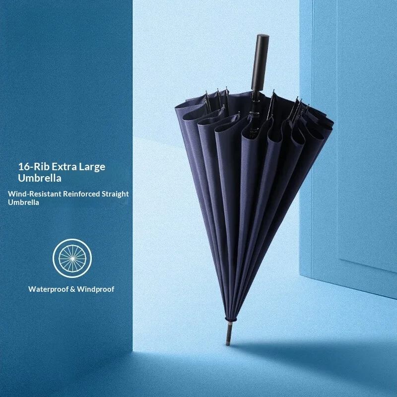 

Полуавтоматический зонт для гольфа увеличенного размера с 16 ребрами, ветрозащитный, усиленный, с длинной ручкой, для защиты от солнца и дождя, для мужчин и женщин