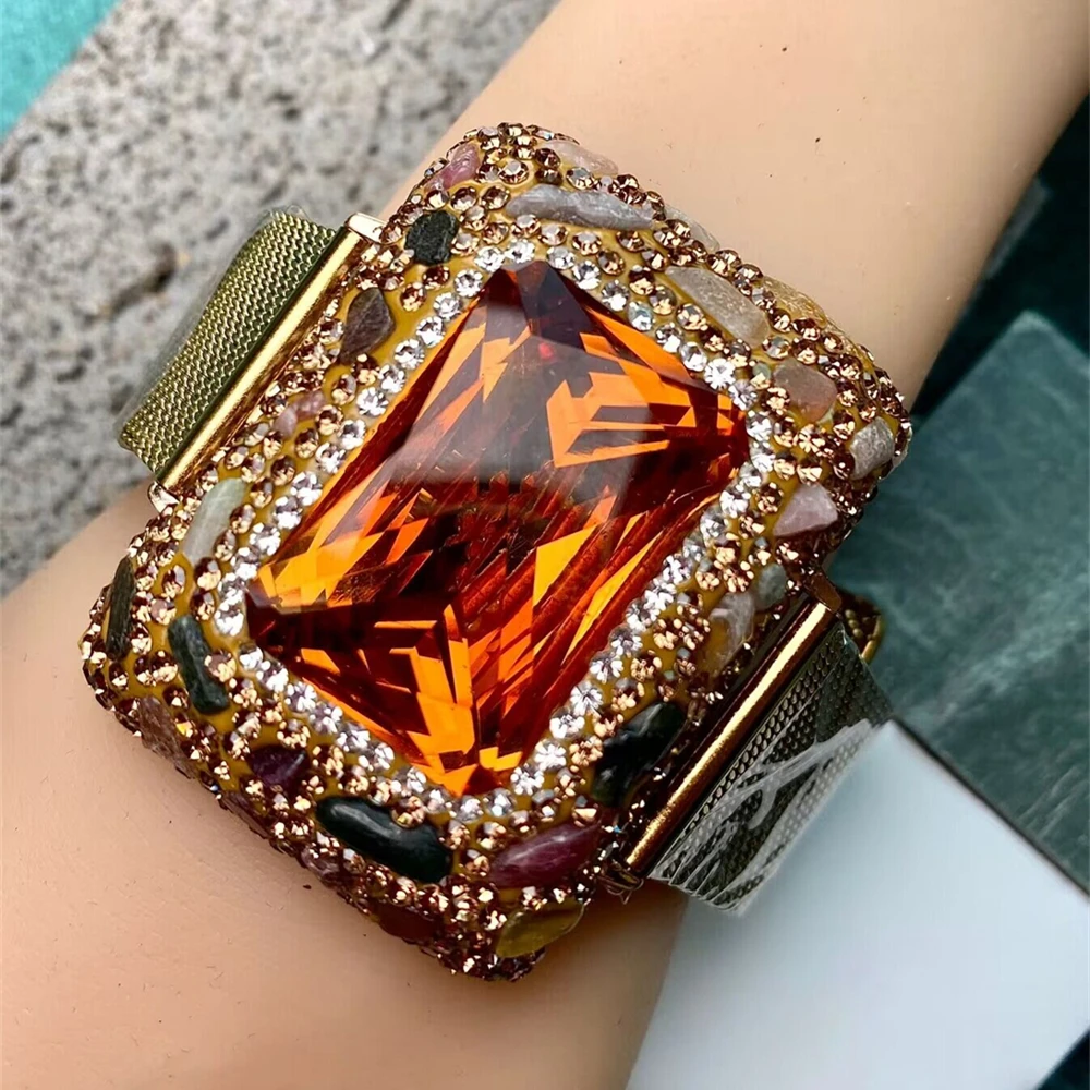 Turkish Color-changing Stone Sudan Crystal Rhinestone Belt Chain Bracelet Zultanite Quartz Bangle Exquisite Women Jewelry