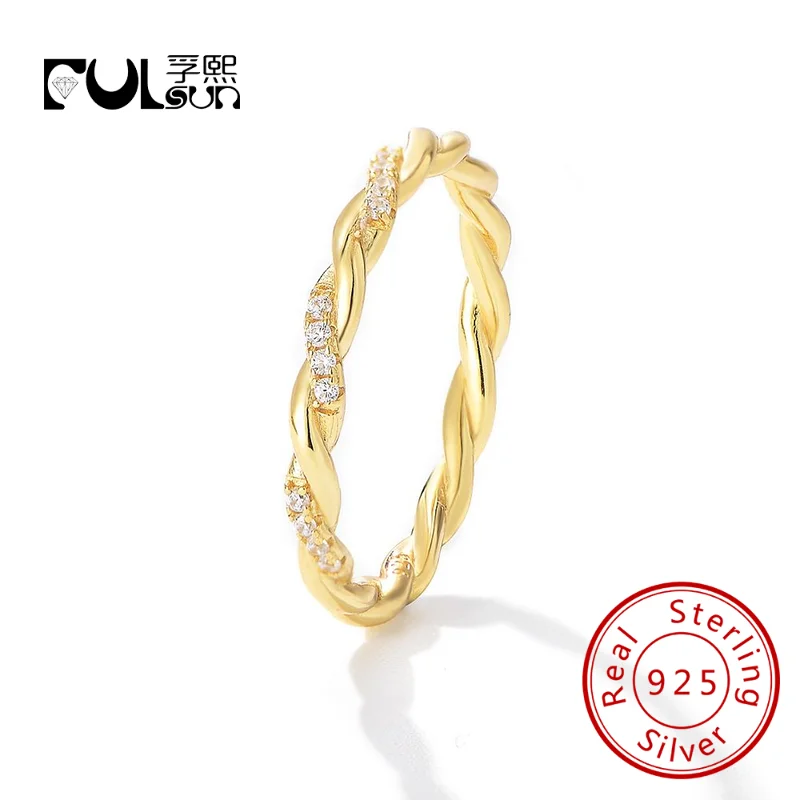 New Design 14k gold Plated S925 Sterling Silver Cubic Zirconia jewelry Twisted Eternity brand Ring For Women Wedding Anniversary