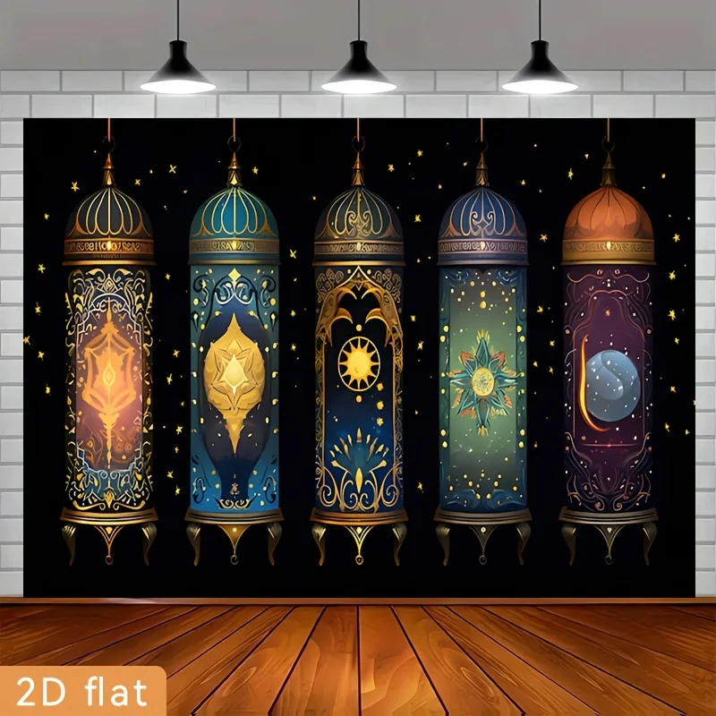 VIKAMA Arabian Starry Night Lantern Banner Magical Color Decor Backdrop For Muslim Holiday Yard Party And Outdoor Decoration
