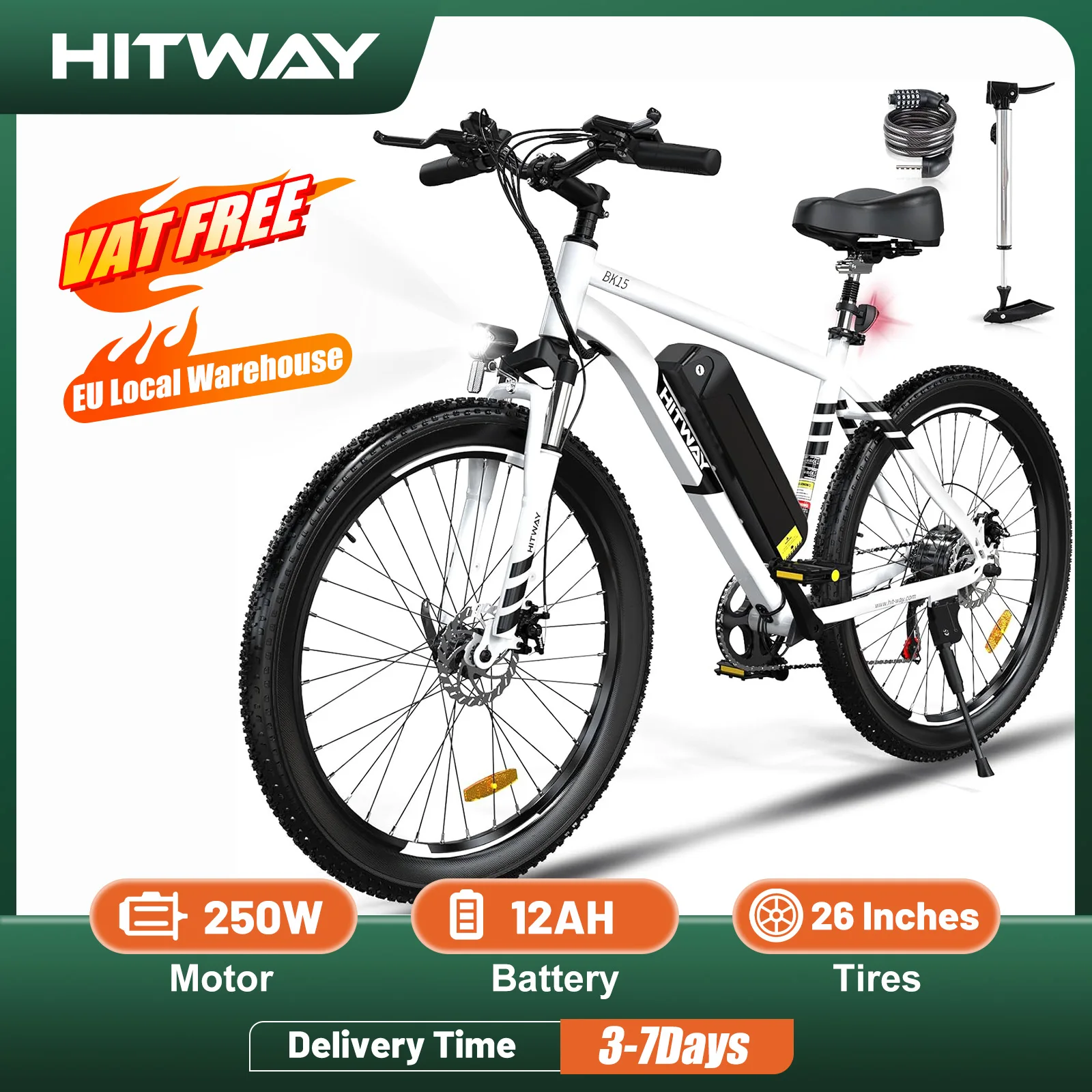 HITWAY Elektrofahrrad E-Mountainbike 26 E-Bike, Pedelec, 250 W Motor 36 V 12 Ah abnehmbarer Akku 7
