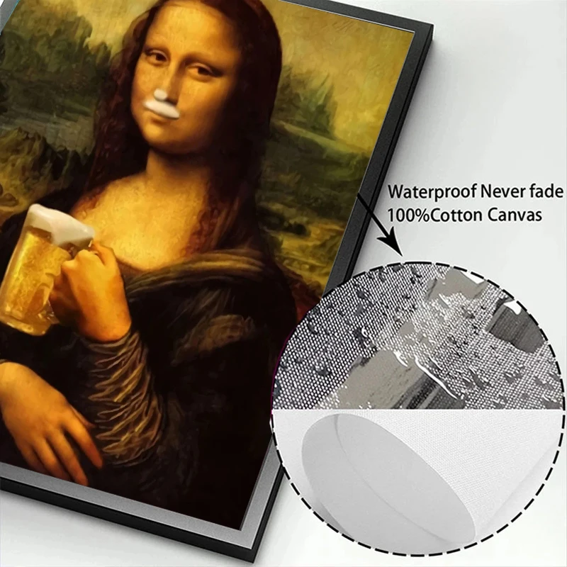 Funny Mona Lisa with Cat Poster Prints Canvas Paintings Bar Hotel Wall Art Decorative Painting Mural Living Room Home Decor