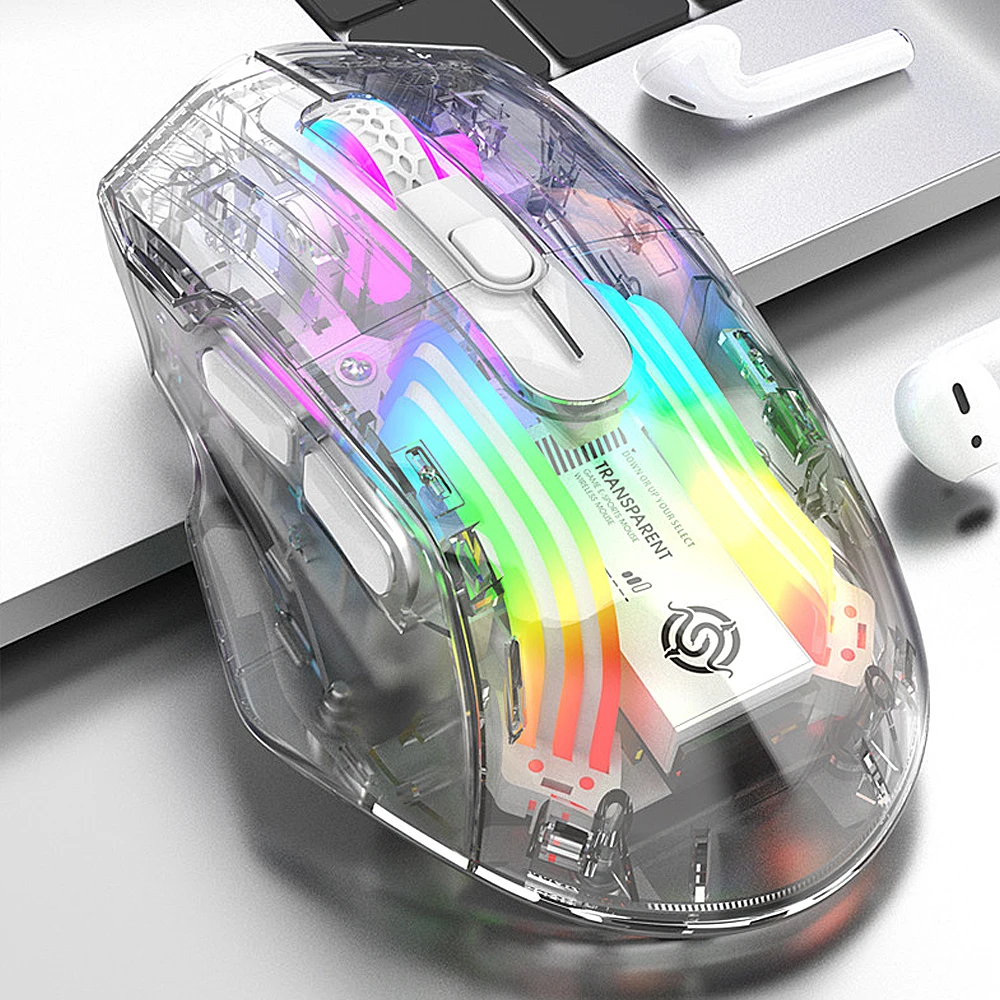 Wireless Bluetooth Tri-mode Mouse Computer Laptop Accessories Transparent Mouse RGB Glow Gaming Mouse USB Charging Mouse