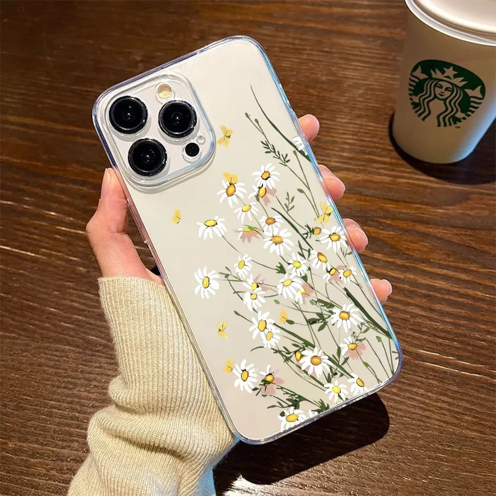 Nueva Funda Daisy para iPhone 13 12 Mini 11 16 15 14 17 Pro XS Max 7 8 6s Plus XR SE 2022 2020 Air 16e 17e, Carcasa Trasera Suave de TPU