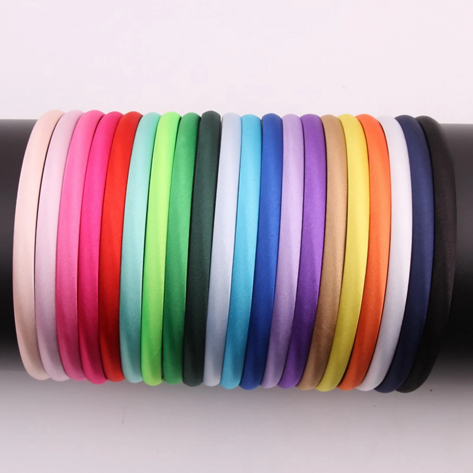 10 Mixed Color Plastic Headband Covered Satin Hair Band 9mm for DIY Craft