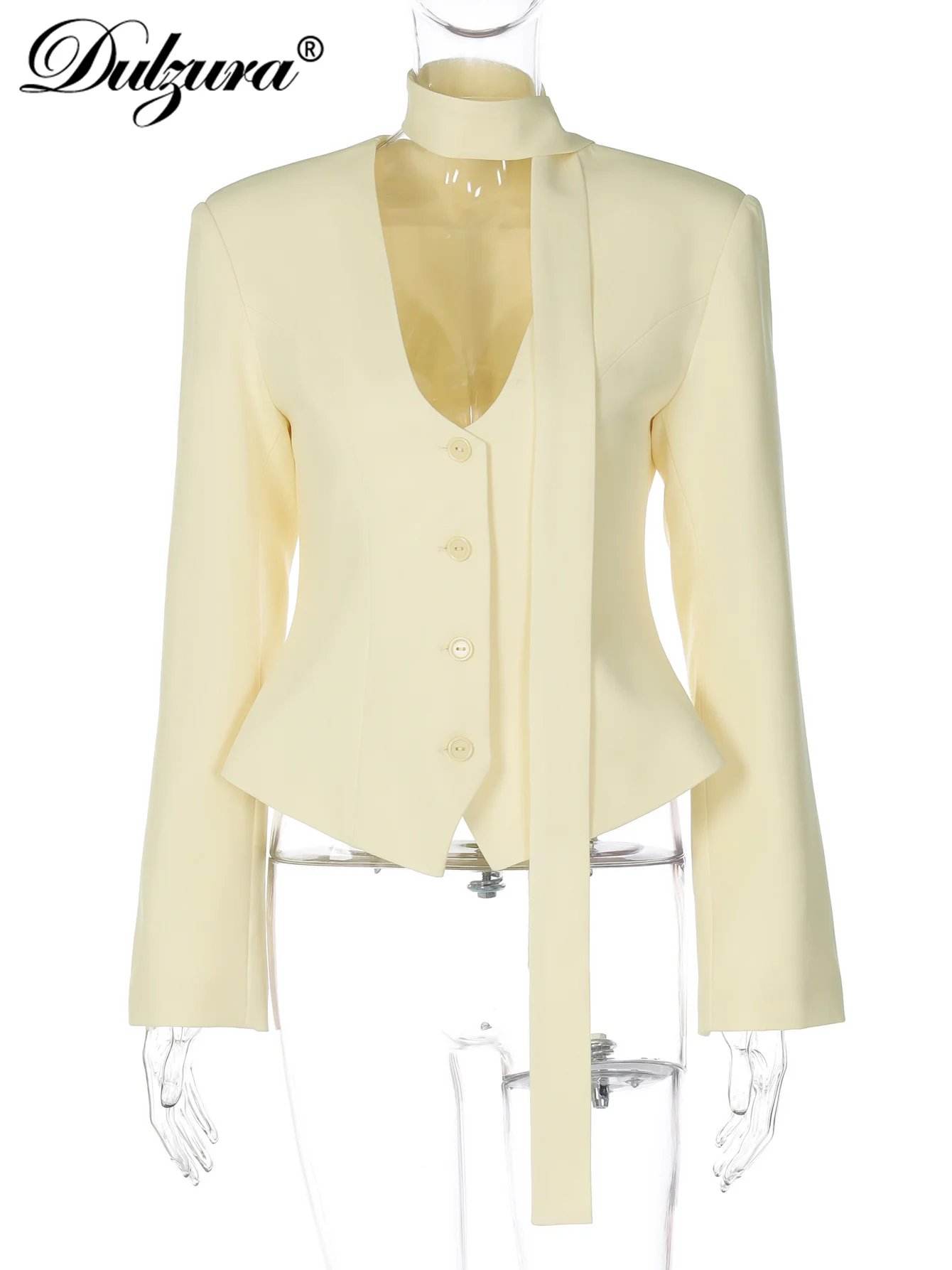 Dulzura Herfst Mode Sexy V-hals Lange Mouw Slanke Single Breasted Sjaal Vest Solid Elegant Party Club Street Style Kleding