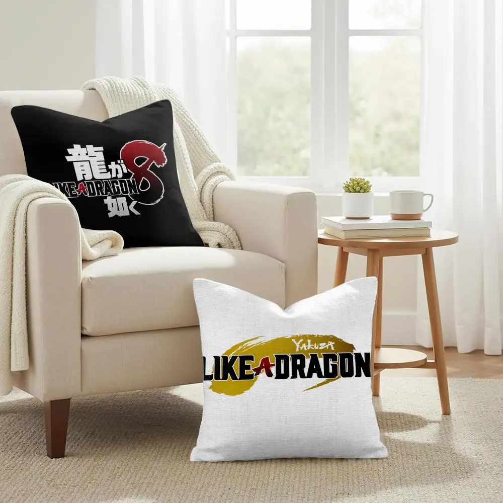 Y-Yakuza Like a Dragon Cushion Cover Natural Linen Organic Fabric Double-Sided Printing Sofa Home Decor Gift Pillow Cover