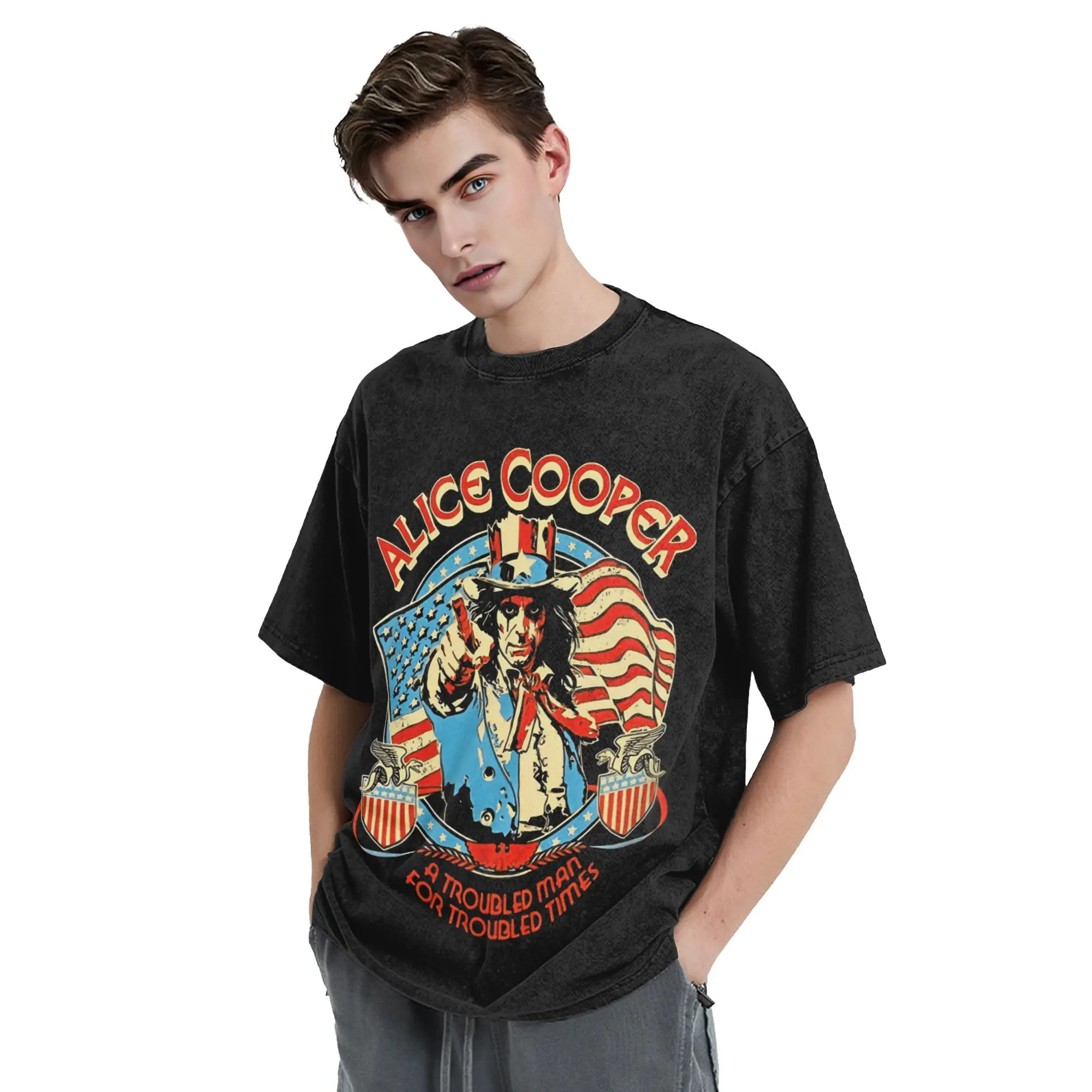 Alice Coopers Washed T-Shirt Men Heavy Metal Y2K Classic Cotton T-Shirts Summer Crew Neck Harajuku Tees Printed Big Size Clothes - view 2