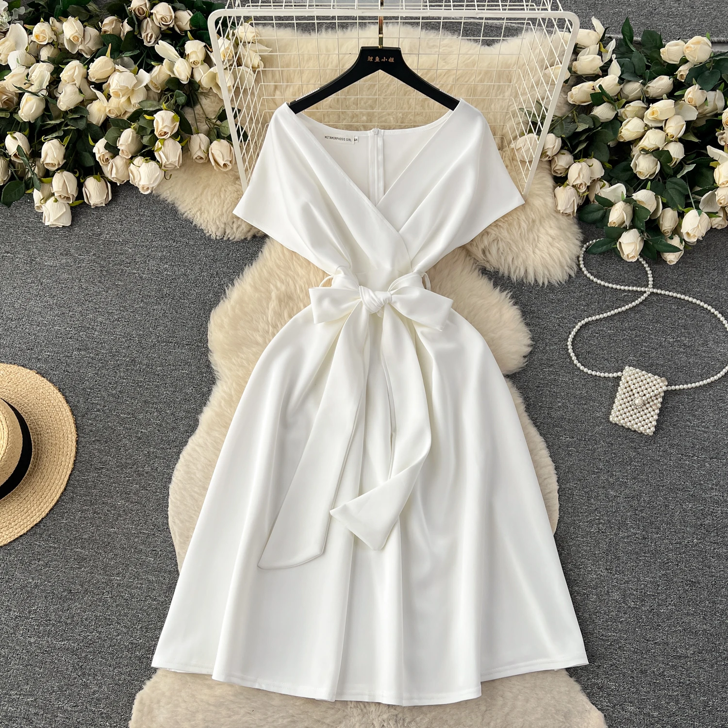 

Dresses Women Party Dress Sleeveless V Neck A Line High Waist Lace Up Tight Waist Elegant Female Banquet Vestidos Summer 2026