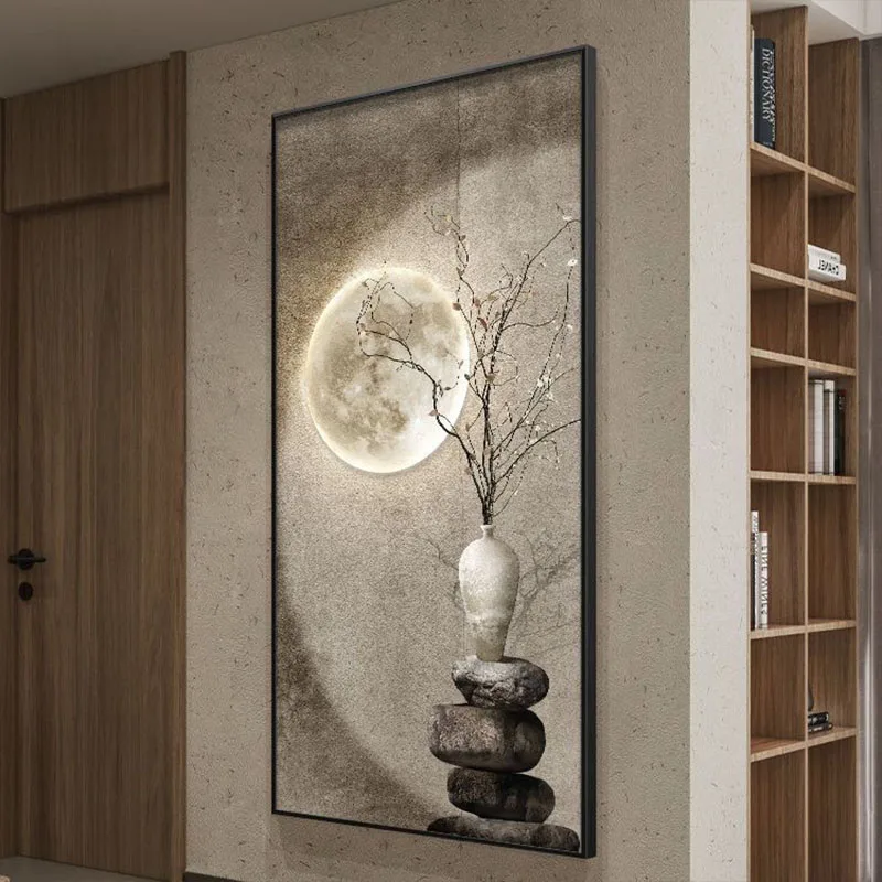 Entrance Foyer Decoration Painting Green Plants Moon Corridor Corridor Hanging Painting Entrance Living Room Mural Wall Lamp
