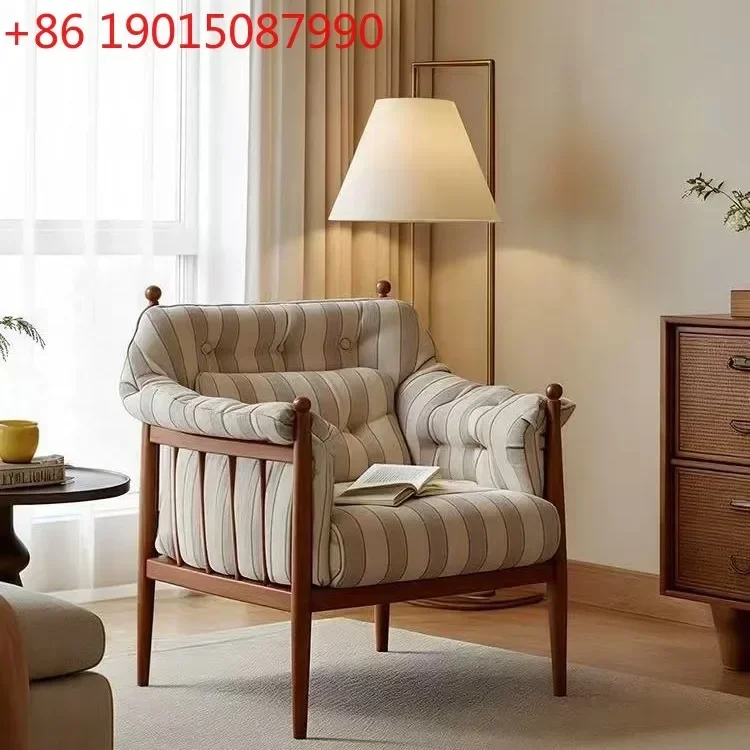 

Medieval single sofa chair size apartment household living room backrest casual fabric striped chair