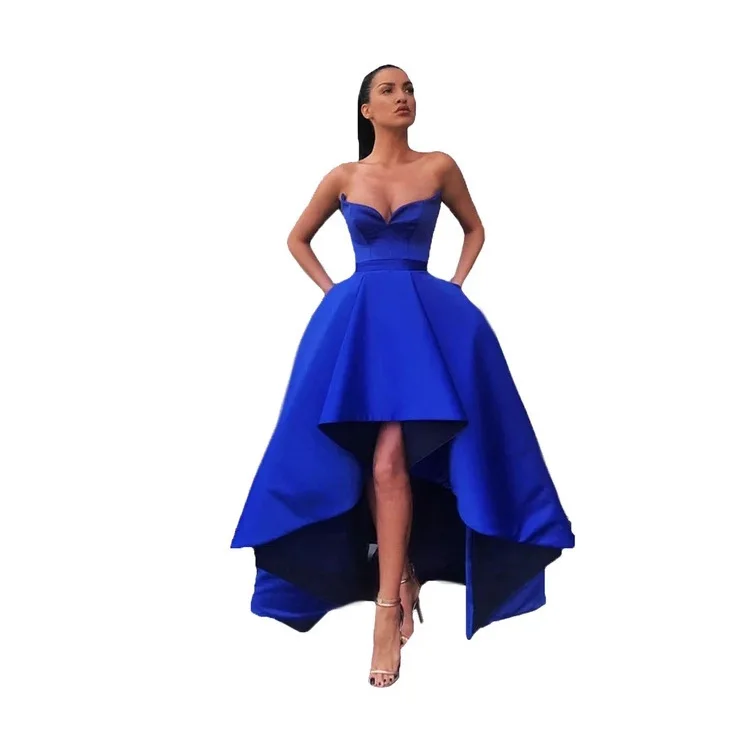 Abiti da ballo soffici dal design avanzato senza spalline senza maniche abito da festa formale alto-basso abito da sera per donna Vestido Fiesta Noche