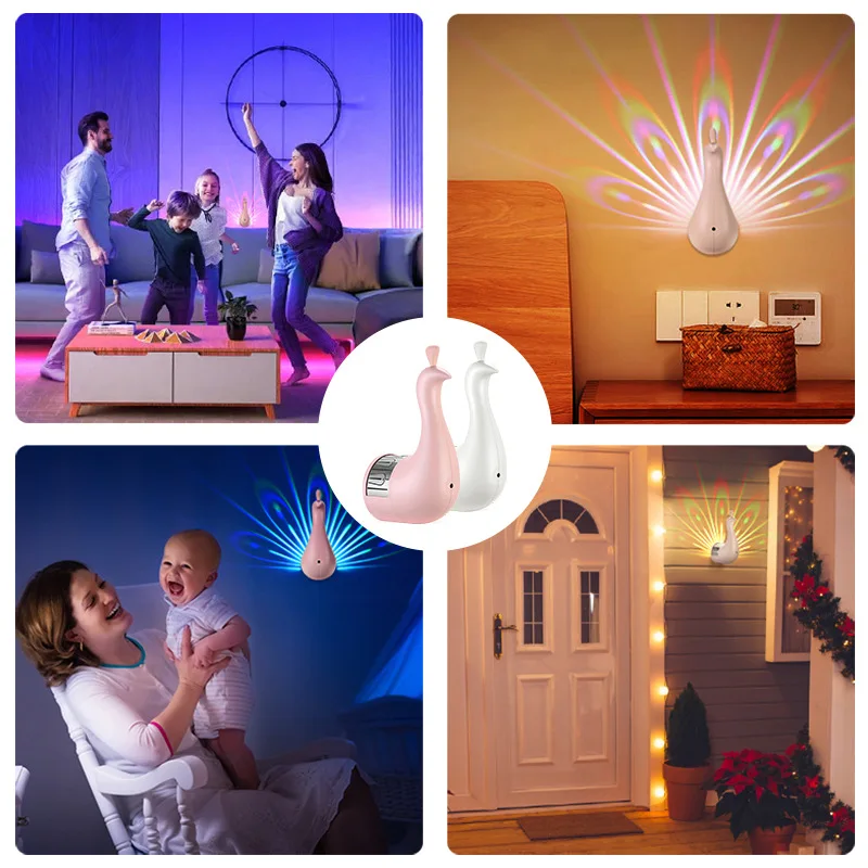 Lampu Dinding Peacocks Pencahayaan Ambient Berwarna-warni Modern Kreatif Lampu Dinding Atmosfer 3D Bentuk Hewan untuk Kamar Tidur.