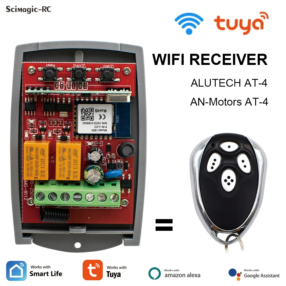 

For Alutech AN-Motors AT-4 WIFI Tuya Smart Garage Door Receiver Controller Switch 2CH AT4 Gate Opener Command 433.92mhz Alexa