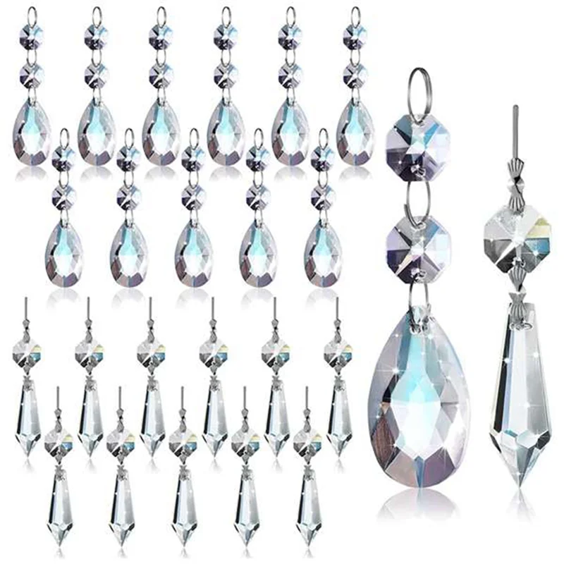 

ABGE-48 Pcs Chandelier Crystal Prisms Pendants Set 38 Mm Clear Teardrop Icicle Chandelier Crystals Parts