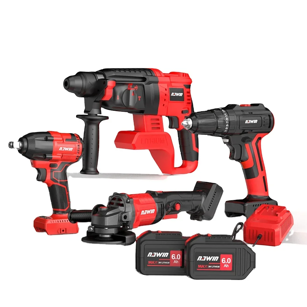 NAWIN Professional Red combination of various power tool sets impact drill Power tool set for home DIY