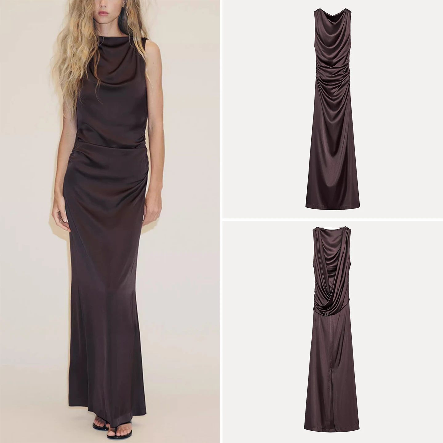 Summer 2025 New Women's Long Silk Satin Bal Dr Casual One oulder Gown Polyester Fiber Daily Wear Z Dr
