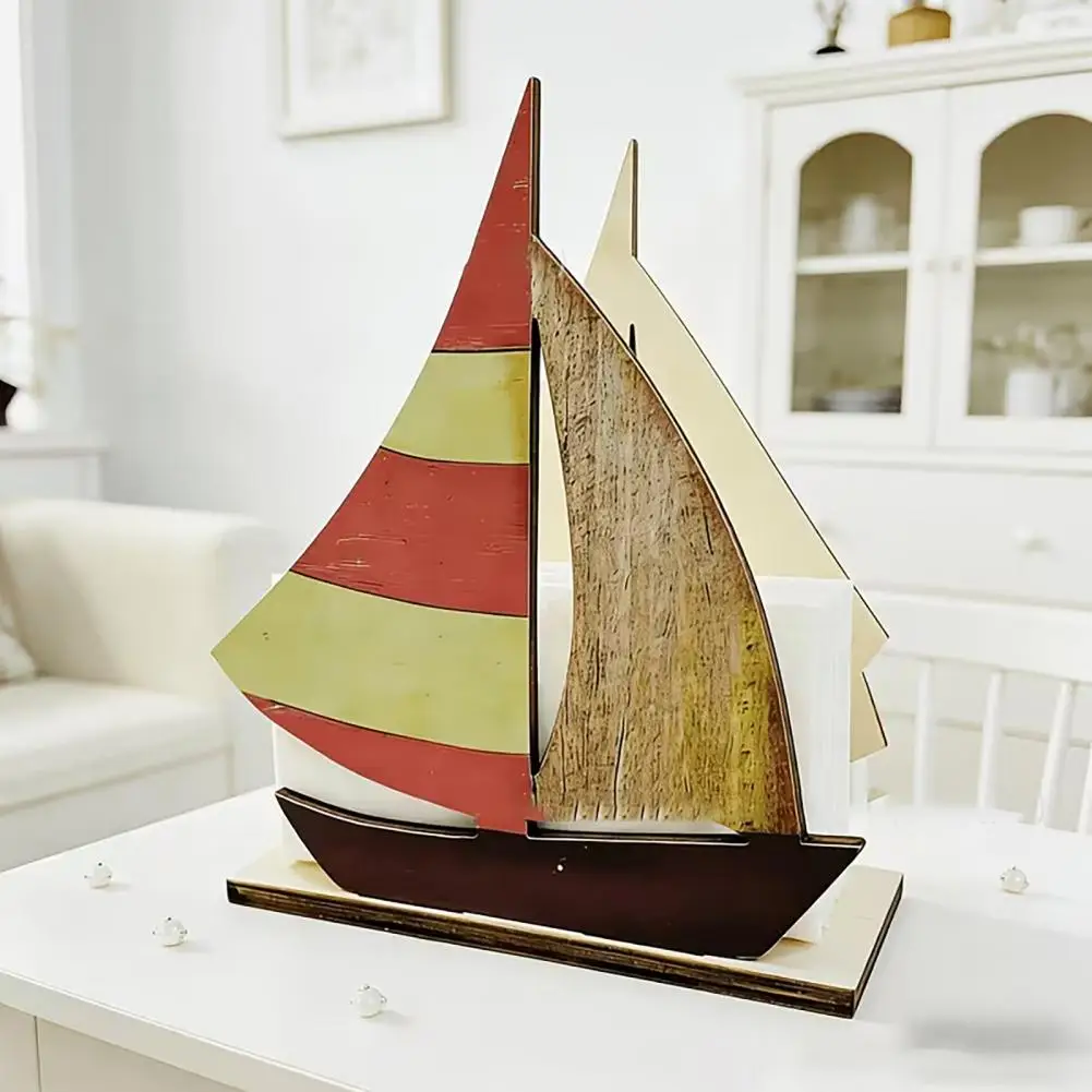 

Vintage Wooden Nautical Sailboat Napkin Holder Freestanding Tabletop Paper Towel Dispenser Coastal Napkin Holder for Kitchen Res