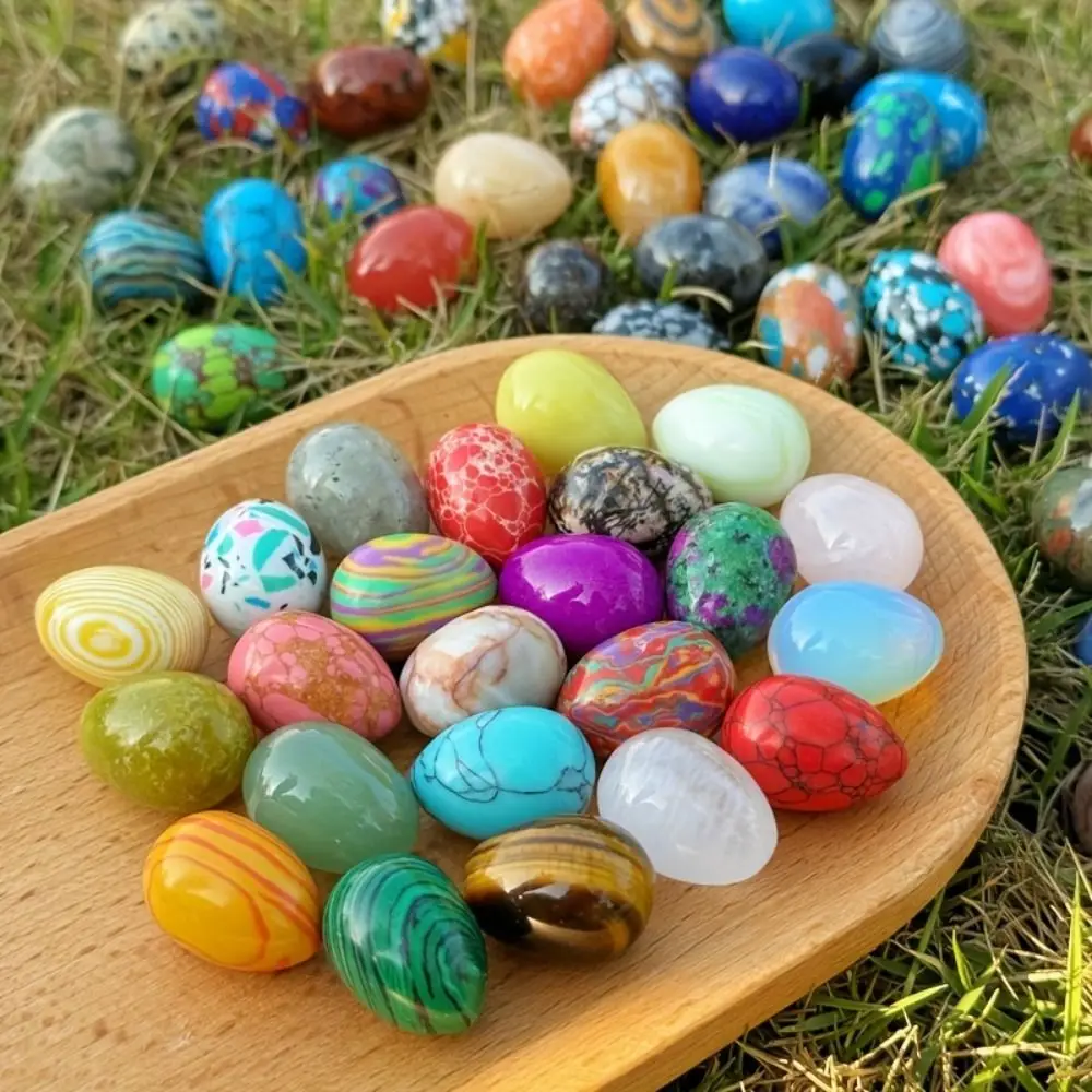 10pcs Home Decoration Natural Polished Stone Egg Mini Random Pattern Easter Decoration Egg DIY 22x30mm Egg Craft Garden