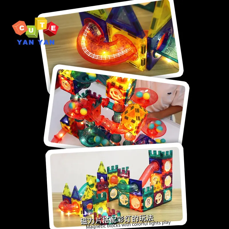 Luminous Mode Big Size Magnetic Sheet Building Blocks Run Ball Pipeline Slide Track Education DIY Montessori Toys for Children