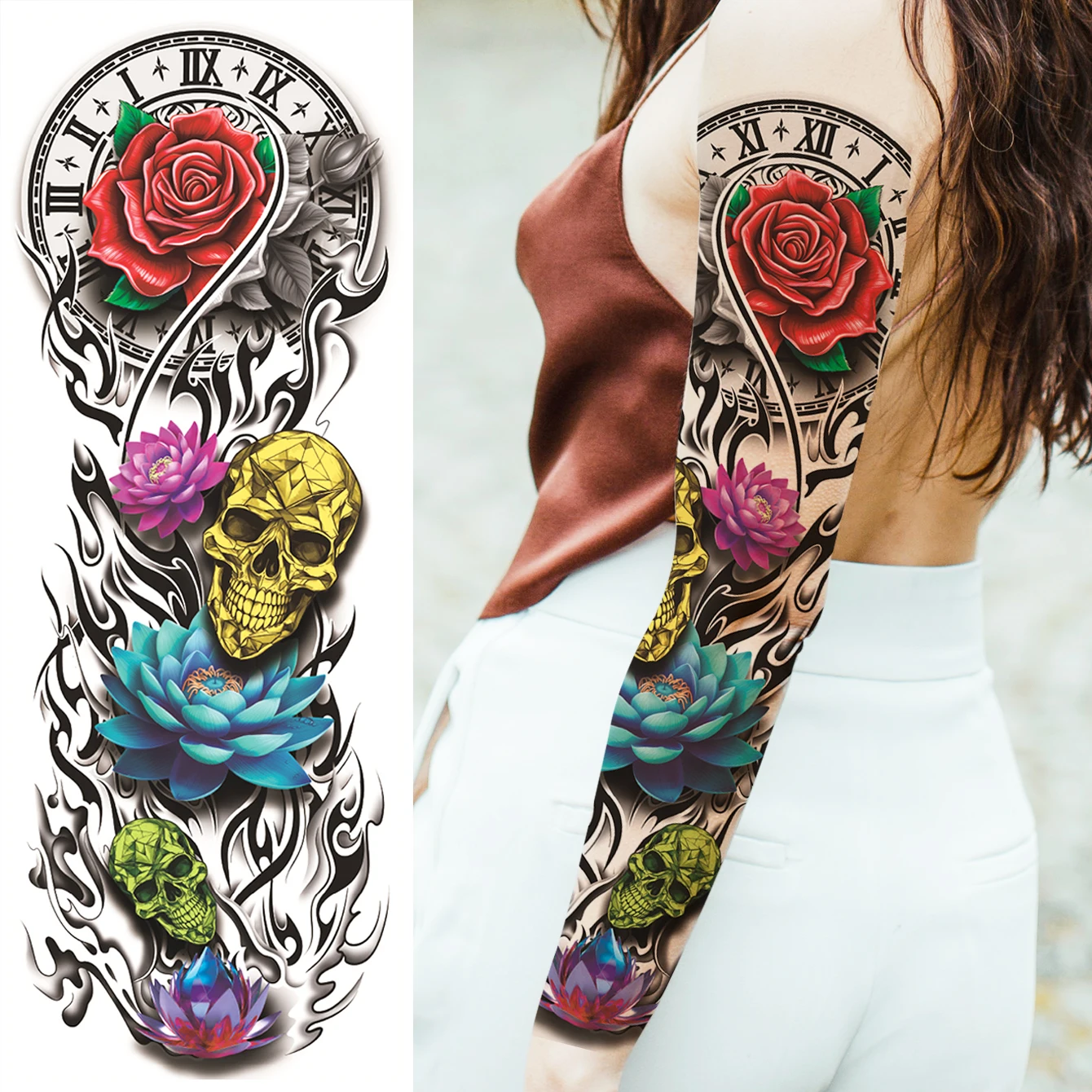 Waterproof Temporary Tattoo Sticker Rose Lotus Chrysanthemum Skull Head Fox Unicorn Woman Fake Tatto Flash Tatoo Tato for Women