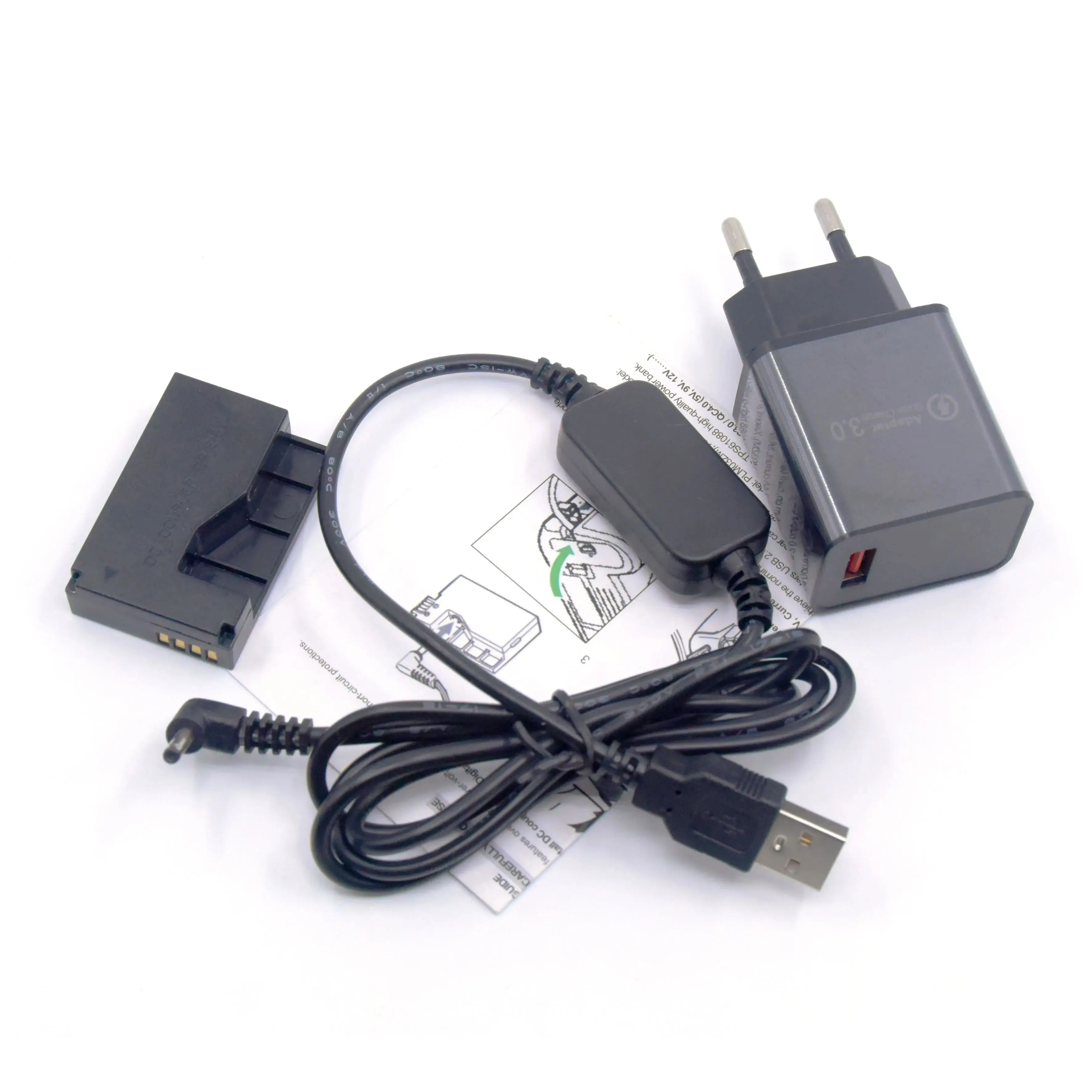 Quick Charger USB DC Power Cable DR-E15 Coupler LP-E12 Dummy Battery for Canon EOSRebel SL1 EOS100D SX70HS Digital Camera