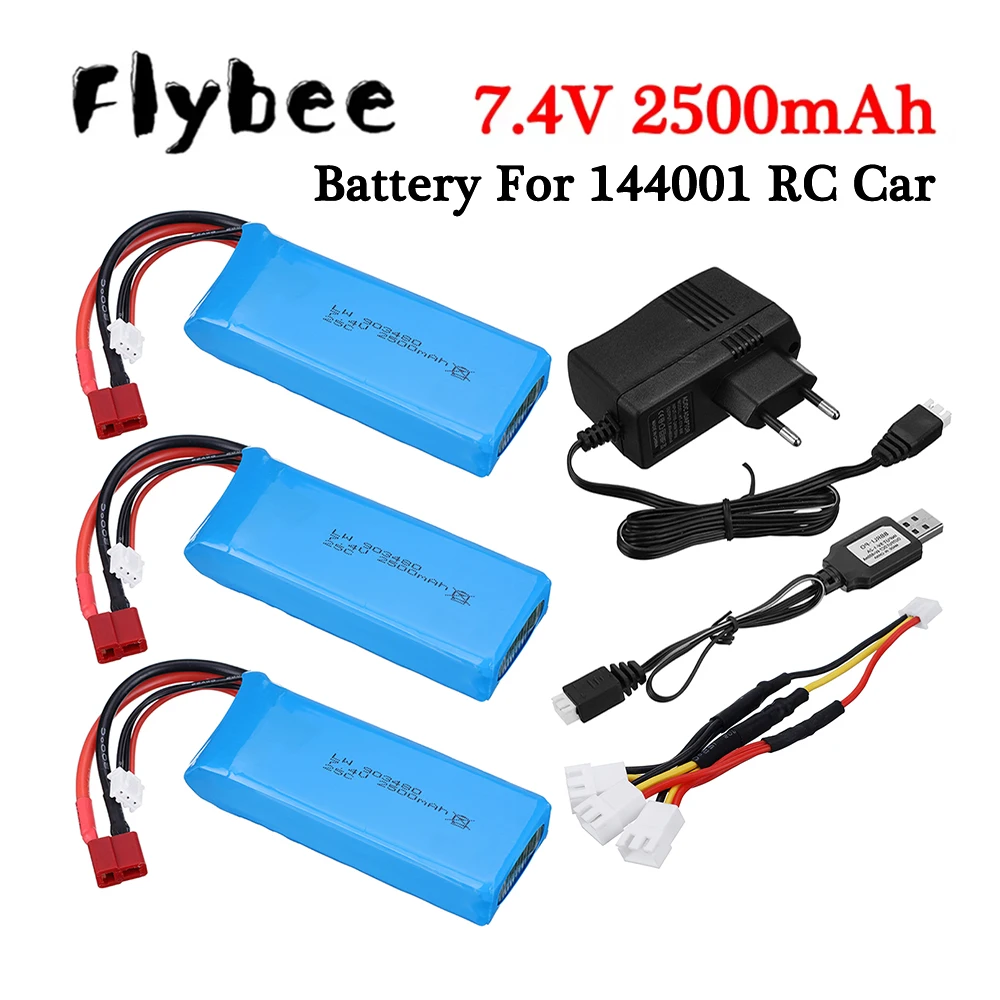 

7.4V 2500mAh Lipo Battery Charger Sets for Wltoys 144001 124016 124017 124018 124019 104001 12428 12423 RC Car Parts 2S Battery