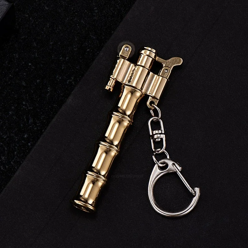 Creative Bamboo Knot Grinding Wheel Keychain Pendant Kerosene Lighter Metal Vintage Cylinder Small Portable Lighters Gift