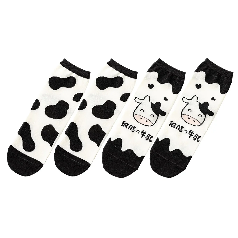 

2Pairs Cow Cotton Socks Cartoon Girls Socks Breathable Comfortable Gentle Skin Ergonomic Design Ideal for Spring Summer Autumn