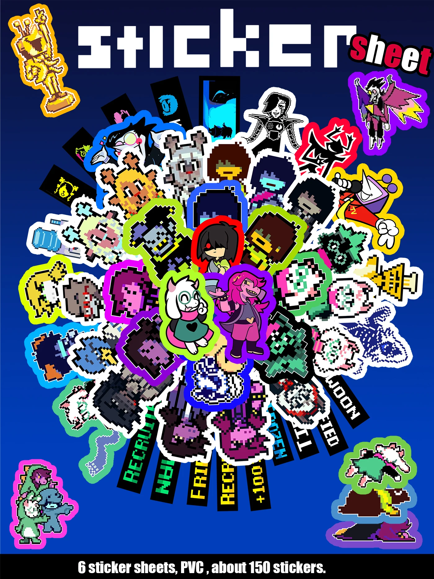 6 Sheets/Pack, Game Deltarun Stickers, Tenna Stickers, Spamton, Tenna, Kris, Susie, Ralse, Berdly, Pvc Stickers, Anime Game Merchandise