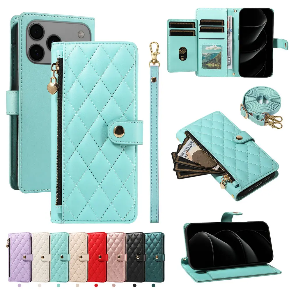 

Flip Case For iPhone 17 Pro Max 5G 2025 Crossbody 5-Card Zipper Leather Wallet Funda For iPhone 17 Air Case iPhone17 Pro Cover