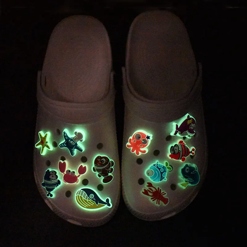 Fluorescent Underwater World Hole Shoe Charms Decoration Shoe Buckle Luminous DIY Shoes Flower Accessories