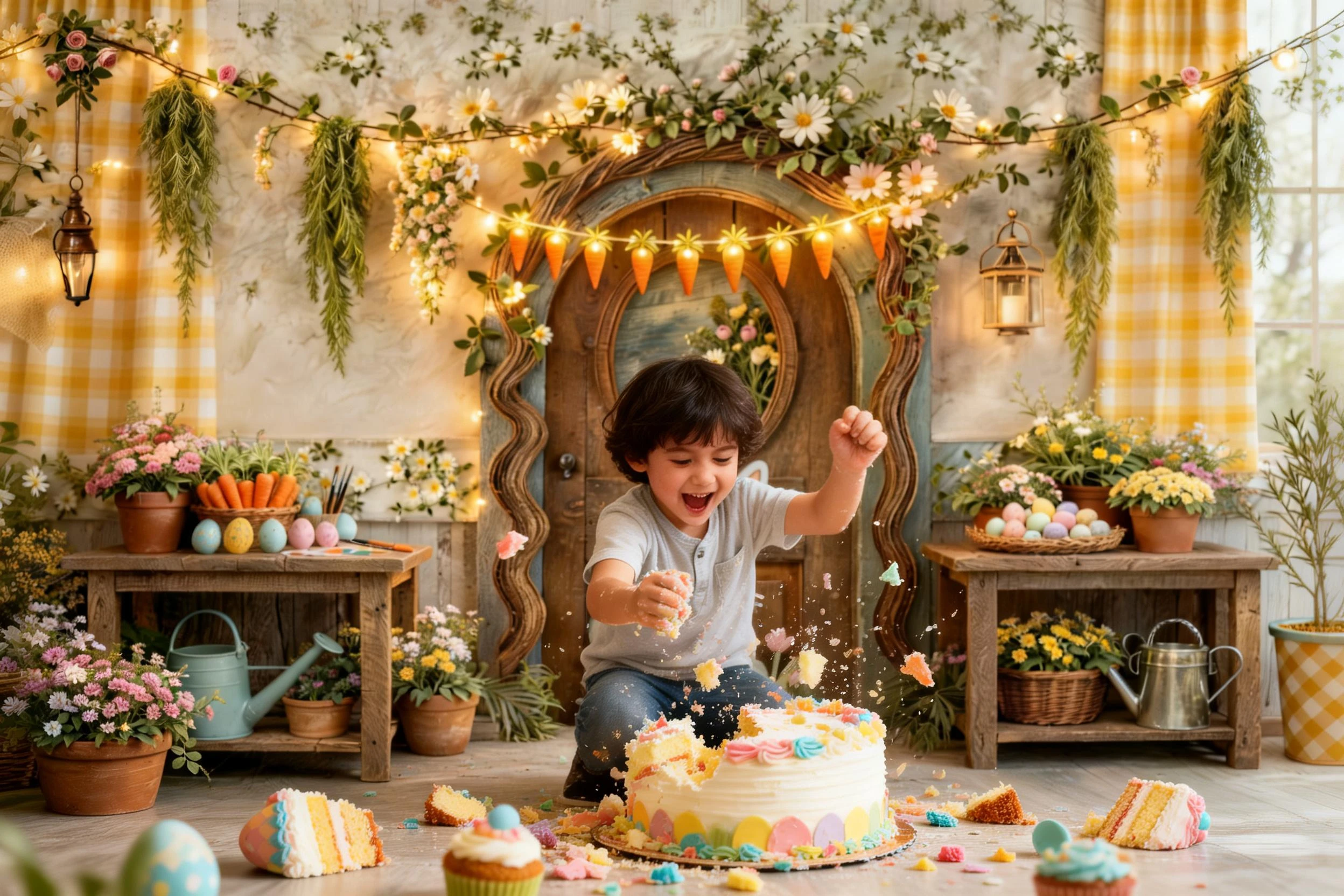 Easter Cozy Country Cottage Entrance Backdrops Bunny Decor And Spring Blooms Backgrounds